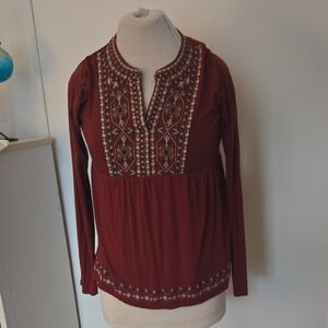 Knox Rose Burgundy Embroidered Blouse